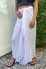 Hawaiian Pareo Sarong Solid White Hawaiian Luau Beach Pool Cruise Wrap Dress