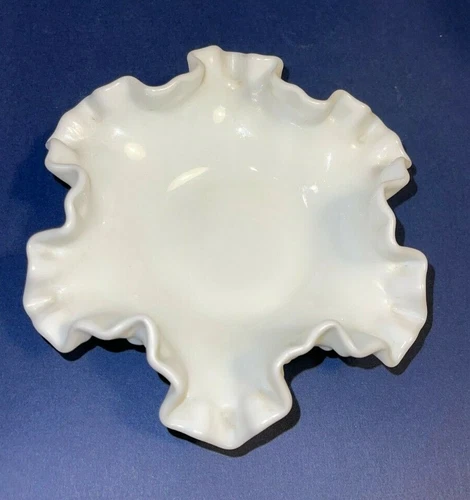 Vintage Fenton Hobnail Milk Glass 6" Double Crimped Bon Bon Bowl