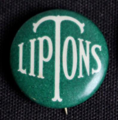 Vtg LIPTONS Green Pinback - Canadian Novelty Adversiting Co., Toronto -23mm Dia.