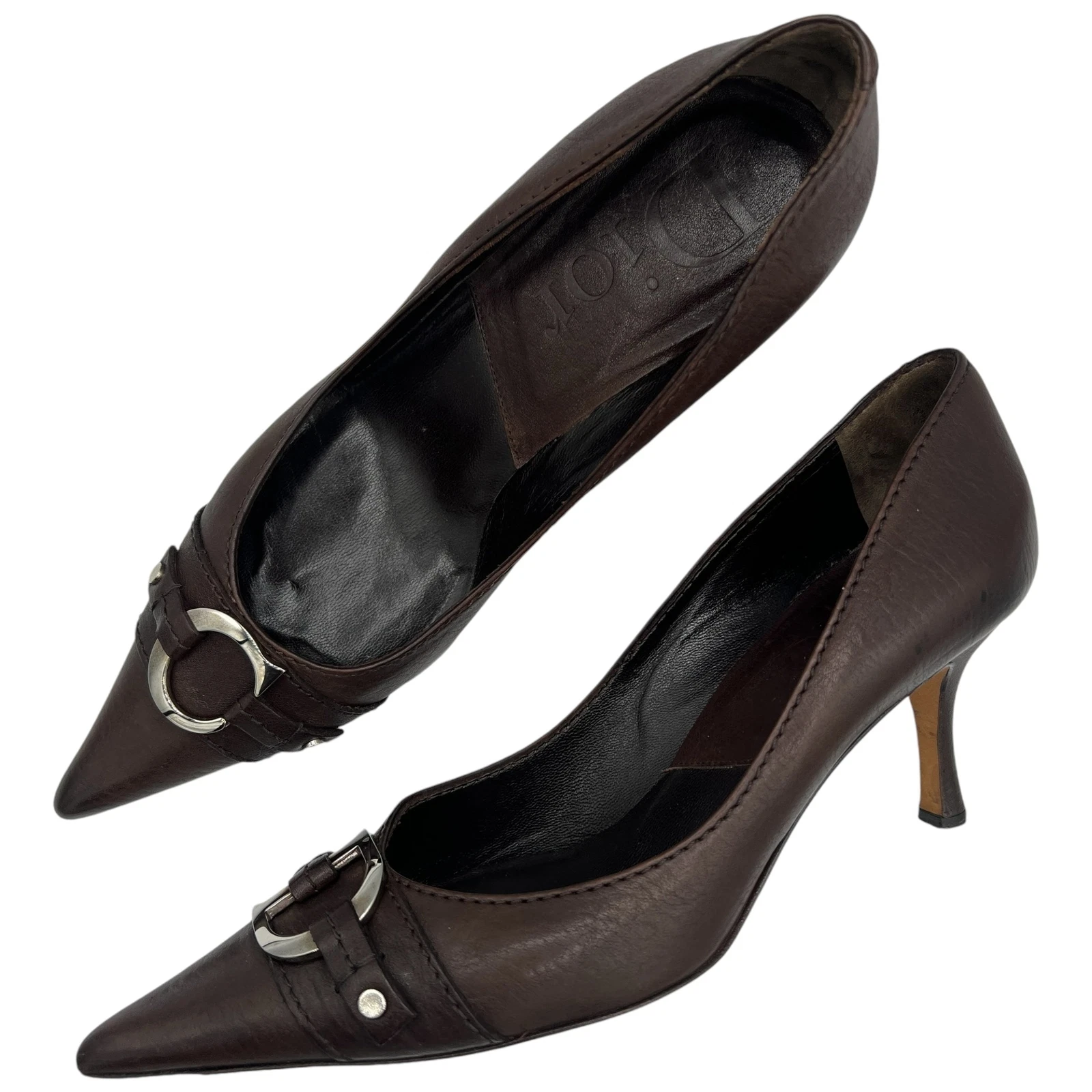 Talons plaque logo CD marron Christian Dior