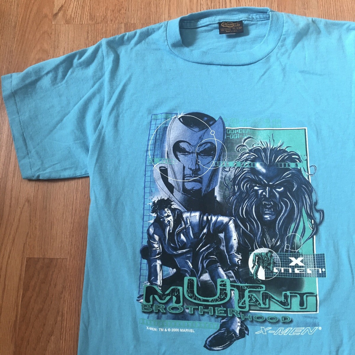 Vintage 2000 Marvel Xmen Mutant Brotherhood Blue Shirt Changes Tag 