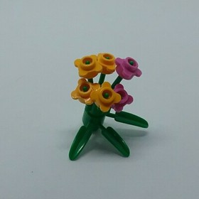 LEGO 1x1x1 2/3 Green Bamboo w/ 3 Leaves Dk Green 3 Stems 6 Flower Purple Orange 