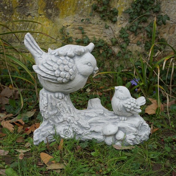 Vogel-Paar Auf Ast VöGel Steinfigur H.30 Cm Grau 9 Kg WeißBeton Frostsicher-image