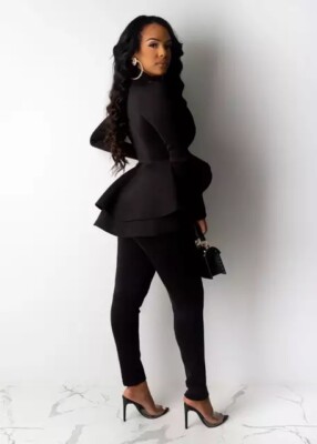 Medium/Black-Women's Sexy Long Sleeve Ruffle Pant Suit Two Piece Outfit Set | eBay Medium/Black-Women's Sexy Long Sleeve Ruffle Pant Suit Two Piece Outfit Set | eBay