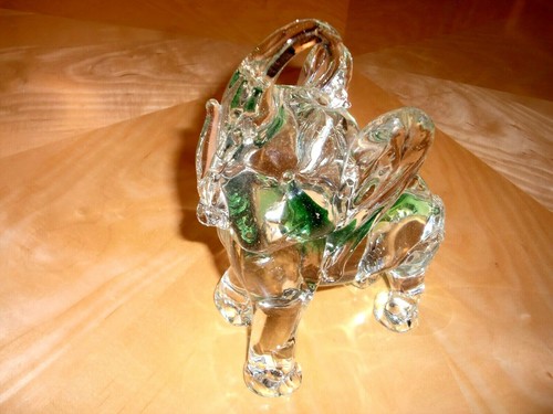 VTG~ELEPHANT~HAND BLOWN~ART GLASS~CLEAR w/GREEN SCULPTURE FIGURINE 9"Tall/5LB - Picture 4 of 9