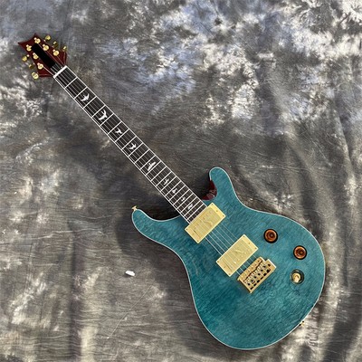 Blue PRS Custom Electric Guitar Gold Part Quilted Maple Top FR Bridge 2H Pickups