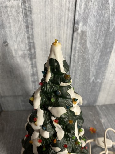 Vintage 1995 LEMAX Ceramic Light Up Snowy Christmas Village Tree 12” Plug In - Picture 3 of 6