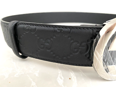 Men's Gucci Belt Size 32/90 Black GG Embossed Leather Silver Men's Gucci Belt Size 32/90 Black GG Embossed Leather Silver