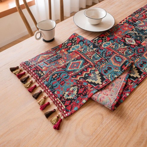 Table Runner Jacquard Table Cover with Tassel Vintage Tablecloth Home Decor - Picture 14 of 23