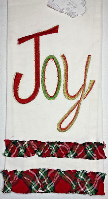 BELLA LUX KITCHEN TEA TOWEL (1) JOY PLAID RUFFLE RED CREAM 100% COTTON NWT