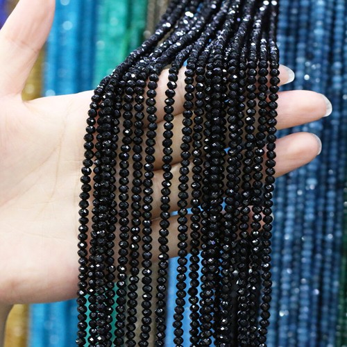 Natural 2x4mm Faceted Black Agate Onyx Rondelle DIY Gemstone Loose Beads 15" AAA - Picture 12 of 12