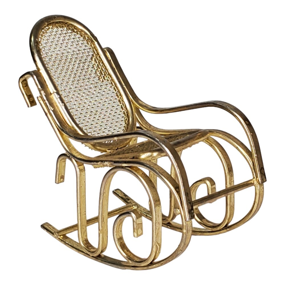 Brass Metal Rocking Chair Gold Toned Wire Mesh 116 Scale Dollhouse