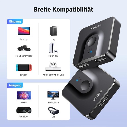 UGREEN HDMI 2.0 Switch 4K@60Hz Bidirektional HDMI Switch Splitter 1 in 2 Out/2 - Bild 3 von 10