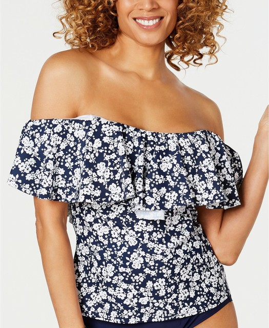 Island Escape Ruffled off The Shoulder Bandeau Swim Tankini Top 6 Yjn0821  for sale online | eBay