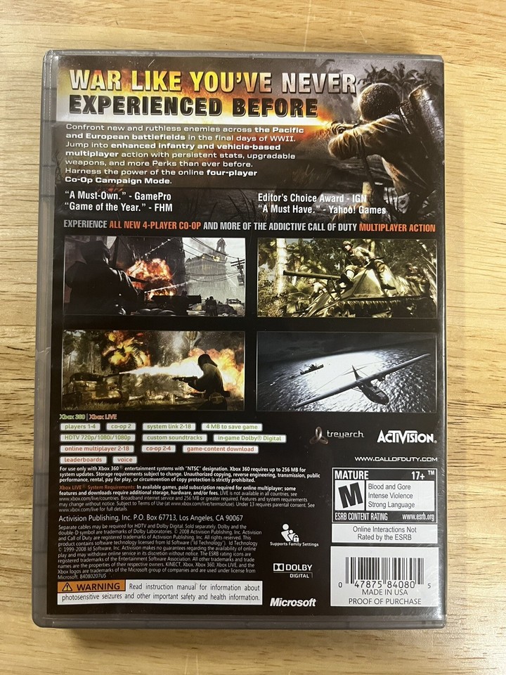 Jeu Call Of Duty: World At War Platinum - PS3 - Version FR Complète Neuve Sous Blister