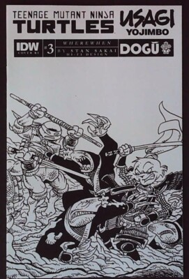 TEENAGE MUTANT NINJA TURTLES / USAGI YOJIMBO #3 (2023) - 1:25 B&W VARIANT - NEW