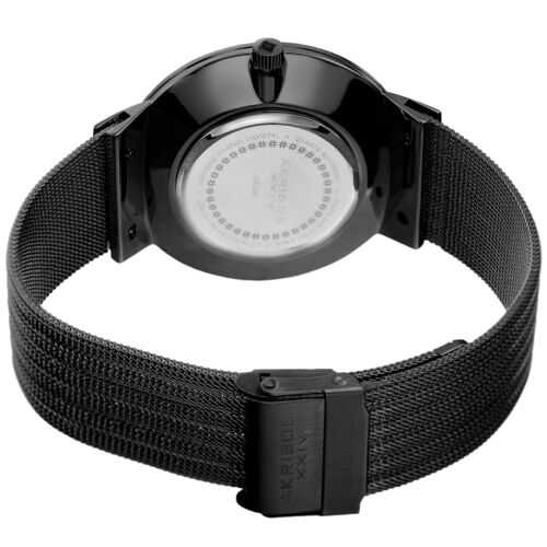 Men's Akribos XXIV AK996BK Date White Black Stainless Steel Mesh Strap Watch - Picture 4 of 4