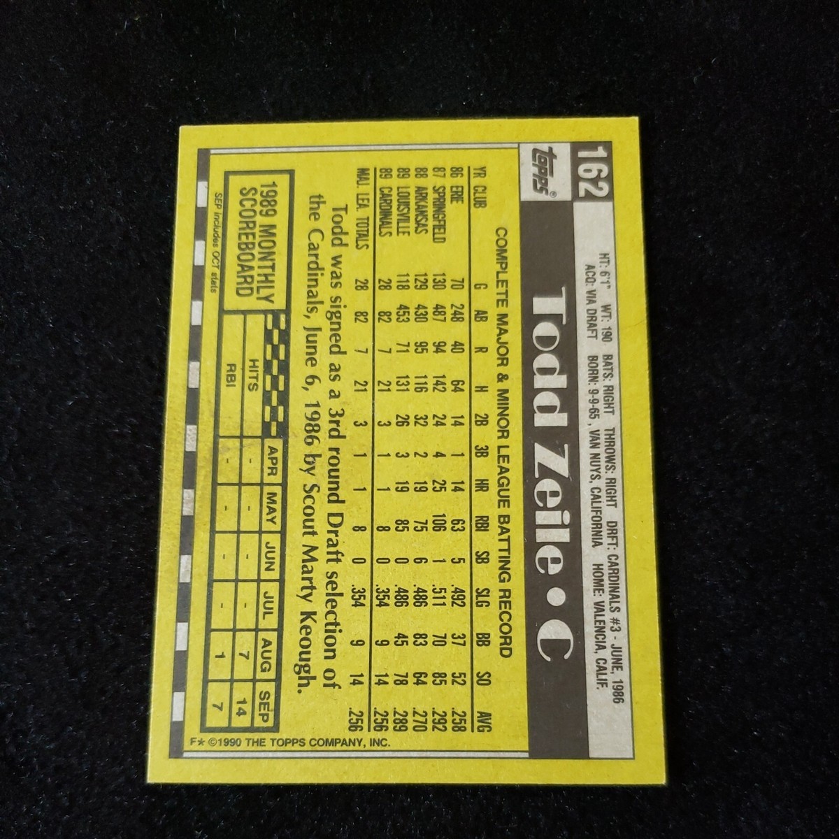 1990 Topps #162 Todd Zeile Future Star Printing Error Card | eBay