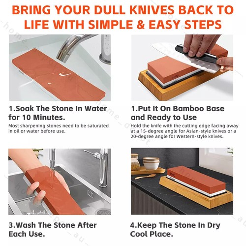 2X Whetstone Knife Sharpening Stone Water Wet Stone Set 400/1000/3000/8000 Grit - Picture 4 of 12