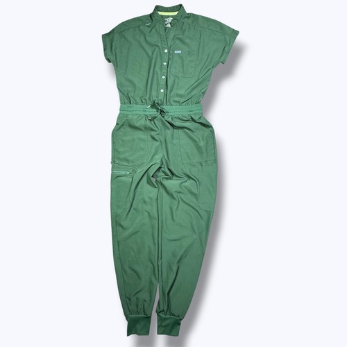 Landau Forward Cargo Scrub Jumpsuit Green Women's Small Workwear Nurse Utility