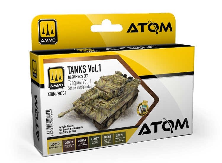 Ammo Mig A.Mig20734 6 x20ml - ATOM Paint Set - Beginners Set: Tanks Vol.1