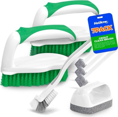 7-Pack Scrub Brush Set w/ Scraper   Deep Clean for Grout, Pool, Tub, Shower, F