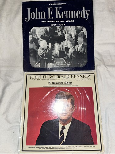 John Fitzgerald Kennedy 12” Lot 2 Vinyl LP Memorial Album & Documentary 1963 - Picture 1 of 8