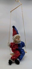 Marionette String Porcelain Head Doll 22" Clown Puppet on Swing