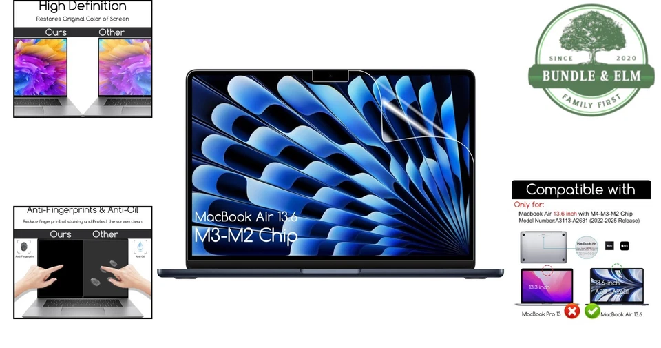 3 Pack HD Screen Protectors for MacBook Air 13.6 Inch Anti-fingerprint Durable - Image 2 of 4