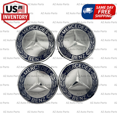 #ad Set of 4 75mm Blue Silver Wheel Center Caps for Mercedes Benz Fits Most Models $20.99
