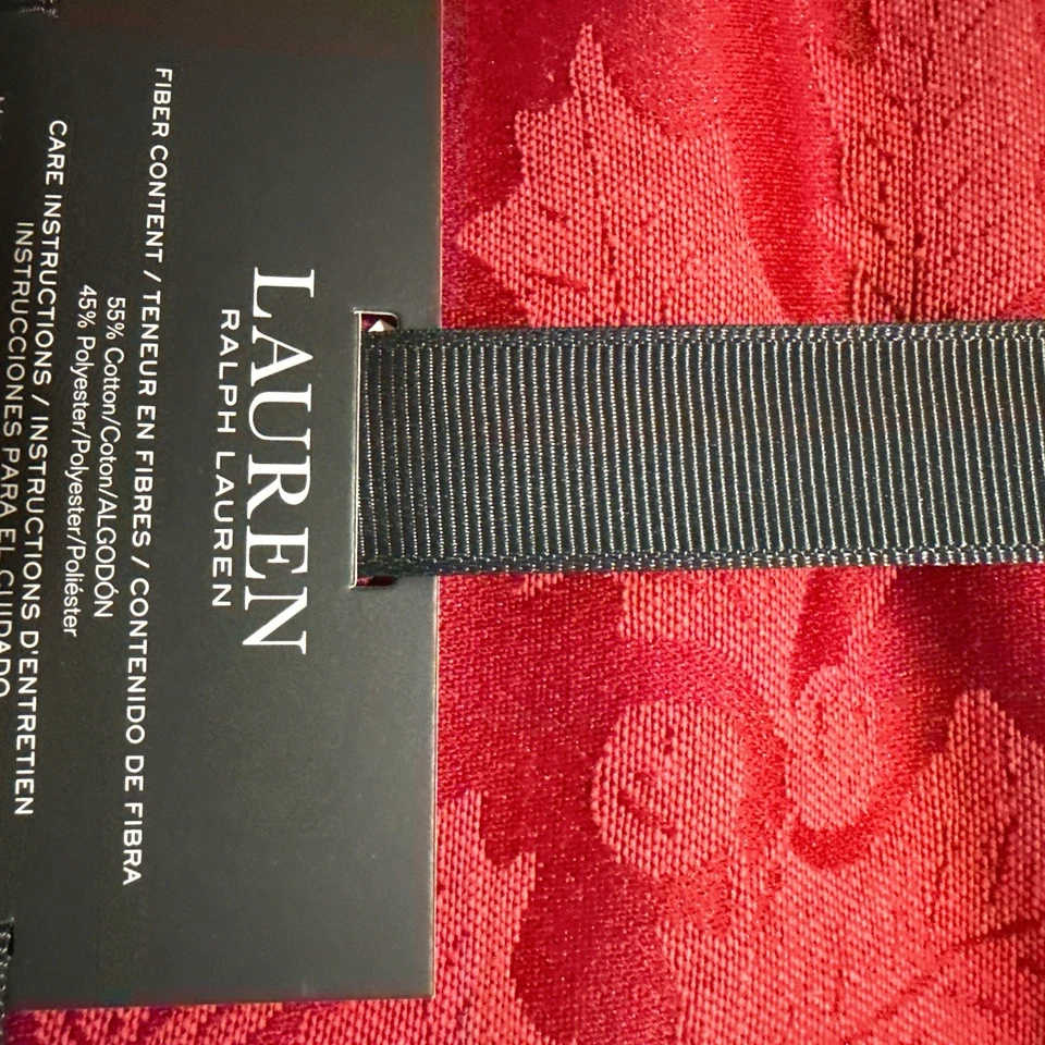 RALPH LAUREN Set 60 x 144 Red Tablecloth Nappe Mantel & 12 Napkins Christmas - Image 3 of 4