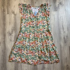 B28 Loft Women Size XXS Petite Pink Ditsy Floral Flutter Sleeve Tiered Sundress