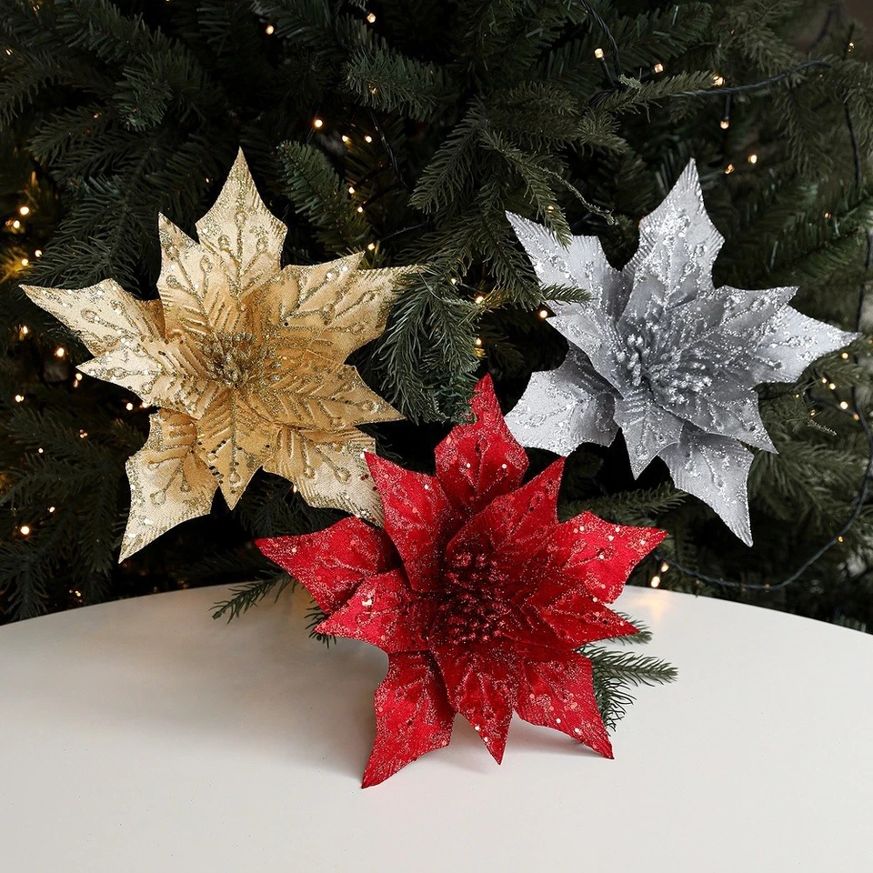 Ghirlanda Natalizia Tessuto Glitter Decorazione 29CM Argento Oro Rosso Stile Flo - Immagine 2 di 4