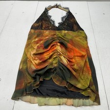 Pretty Little Thing Orange Black Multi Lacey Ruched Front Women's Dress Size 20