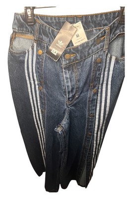 Adidas X Ivy Park Rodeo Collection Dark Demin Wide Leg Snap Jeans Pants Size M