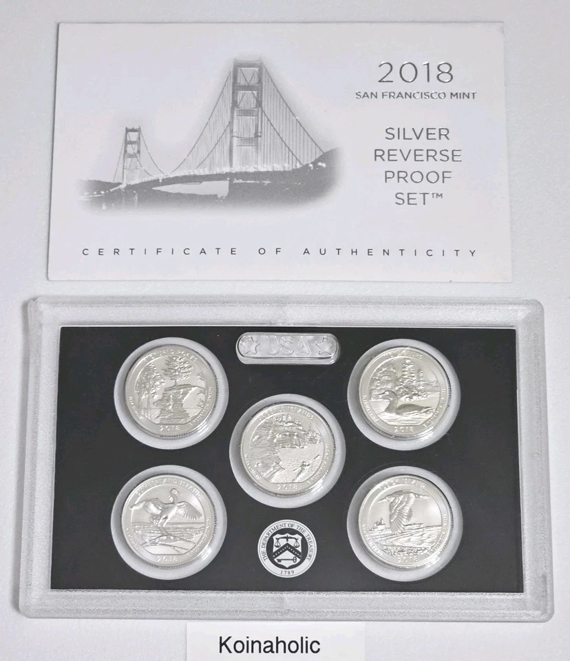2018 S San Francisco Silver Reverse Proof Quarter Set No Box Just 5 Purty Coins - Image 3 of 4