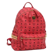 MCM Vicetos Logogram Studs Backpack PVC Leather Pink Gold Auth yk17904