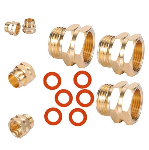 Brass Pipe to Hose Adapter 3/4 NPT Female to 3/4 GHT Male 3 Pcs with Rubber