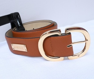 Steve Madden Womens Noelie Leather Belt in Cognac Sz 38 Gold-toned Hardware