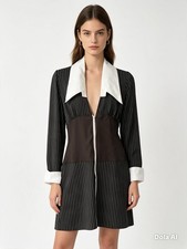 Forplay Black Pinstripe Gangster Dress with Zip, Plus Size 1/2X 1920s/30s