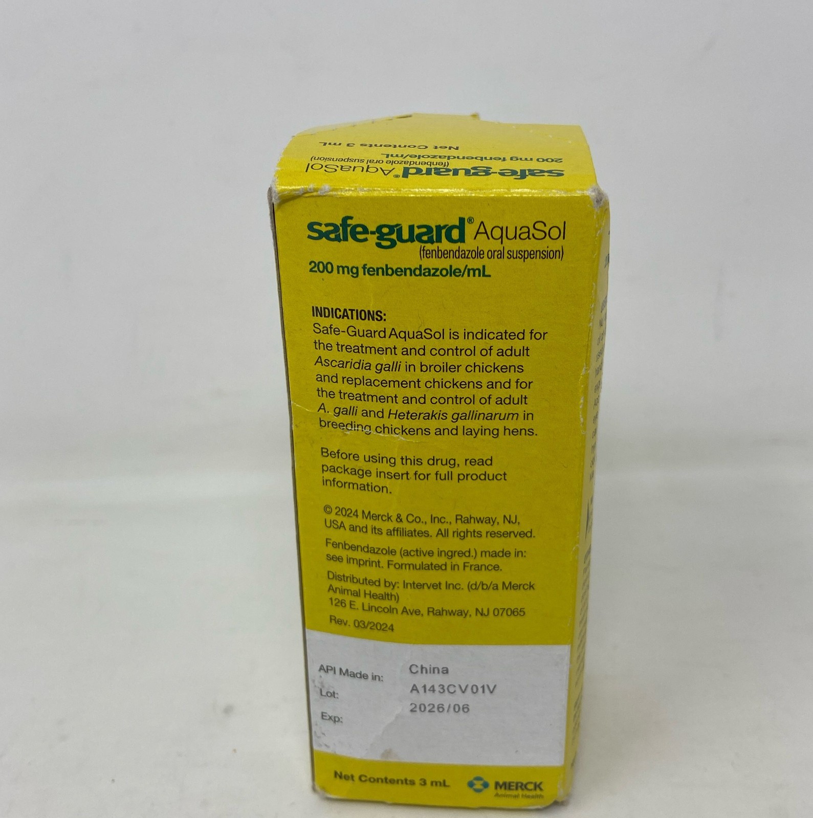 Merck Safe-Guard AquaSol Chicken Dewormer, Clear 3 mL 200 mg/mL Fenbendazole