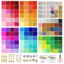 3mm 45000pcs Glass Seed Beads Kit, 7 Boxes 144 Colors Small Beads for Bracele...