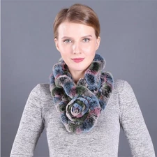 Winter Real Fur Scarf Women's Rex Rabbit Warm Neckerchief Fluffy Soft Ruffled