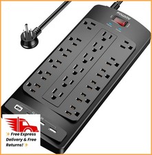 18 Outlets Surge Protector Power Strip - 6 Feet Flat Plug Heavy Duty Extension..