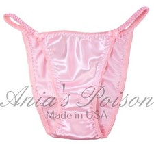 Satin String Bikini Peachy Pink VTG Sissy style Cheeky Brazilian cut Panties
