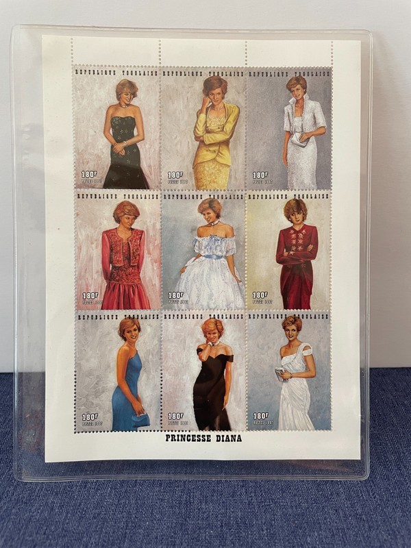 1997 Togo Princess Diana Royal Gowns Stamp Plate Block of 9 w/COA