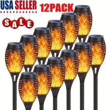 12Pack LED Solar Flame Torch Lights Outdoor Flickering Garden Yard Pathway Lamps