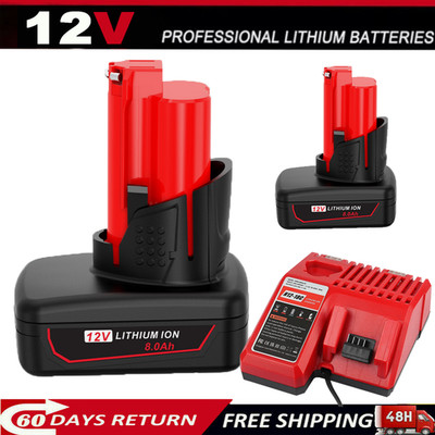 1-2 Pack Für Milwaukee M12 XC 8.0Ah Li-ion Akku 12V 48-11-2402 M12B5 M12B6