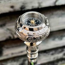 Vintage Victorian Compass Handle Handmade Wooden Walking Cane Stick Gift