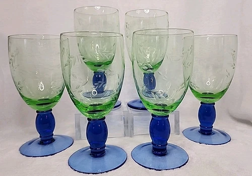 PFALTZGRAFF SUMMER BREEZE Etched Green & Blue 17 oz. 7 3/4" tall Iced Tea Glass